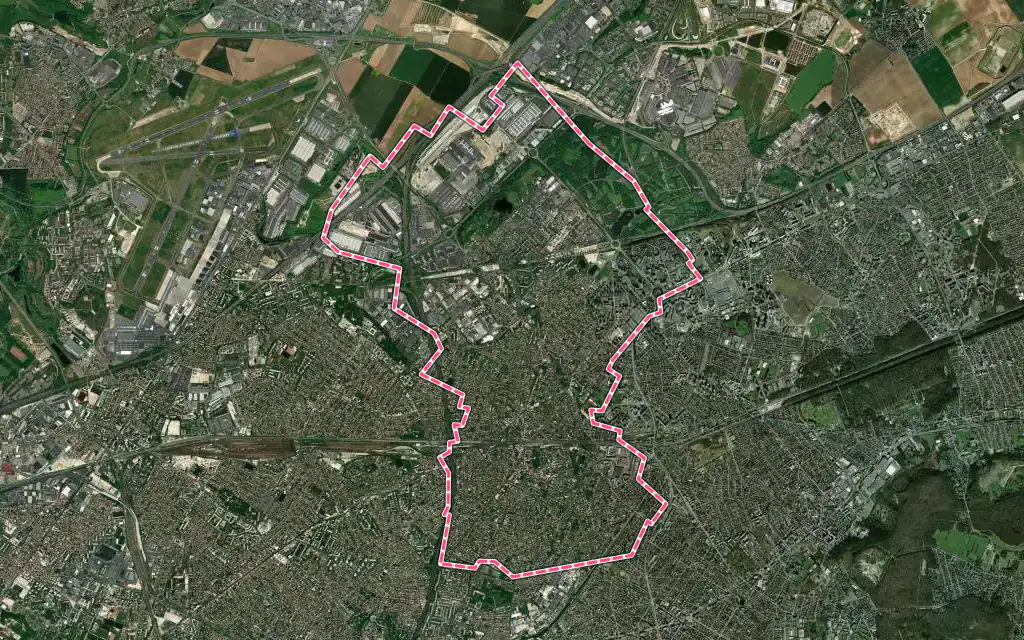Vue satellite de Aulnay-sous-Bois avec ses contours administratifs
