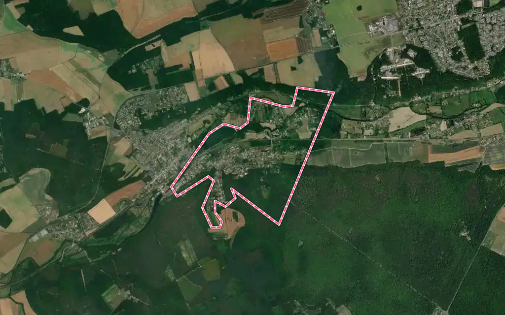 Vue satellite de Aulnay-sur-Iton avec ses contours administratifs
