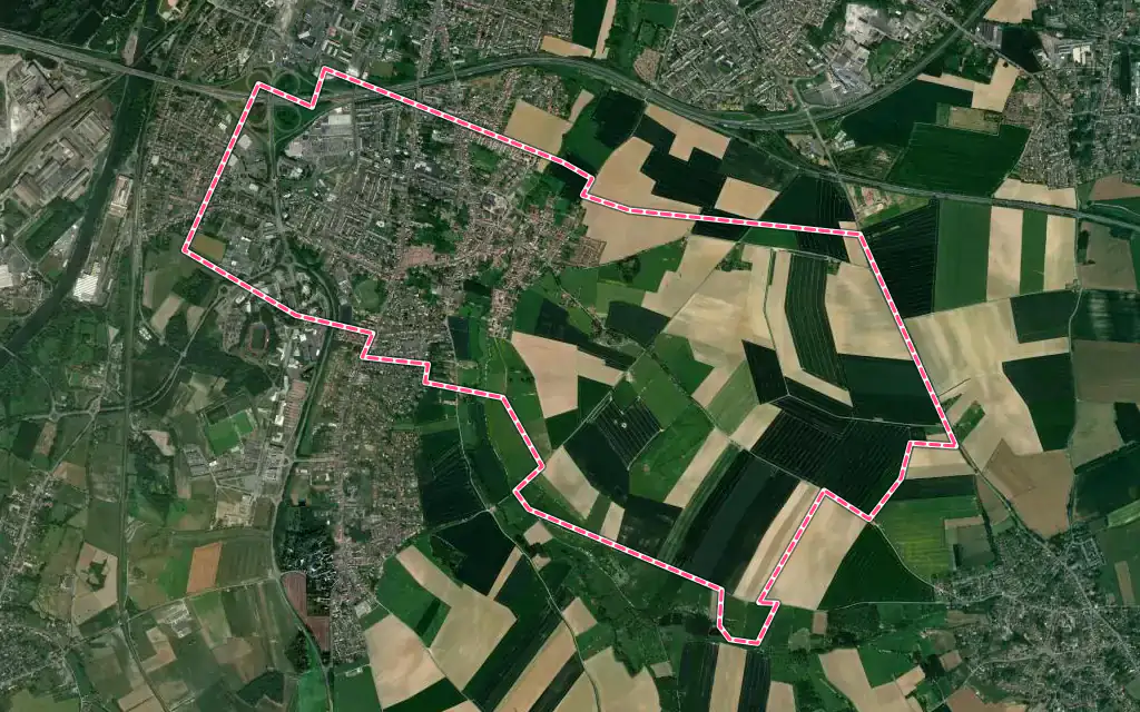 Vue satellite de Aulnoy-lez-Valenciennes avec ses contours administratifs