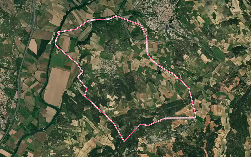 Vue satellite de Aumes avec ses contours administratifs