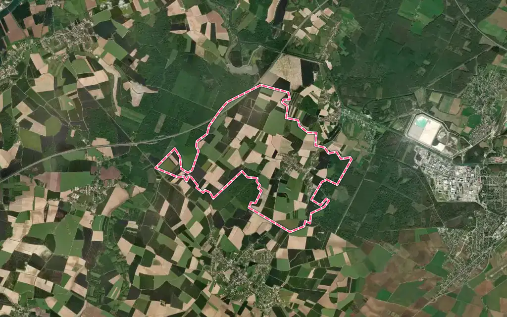 Vue satellite de Aumur avec ses contours administratifs