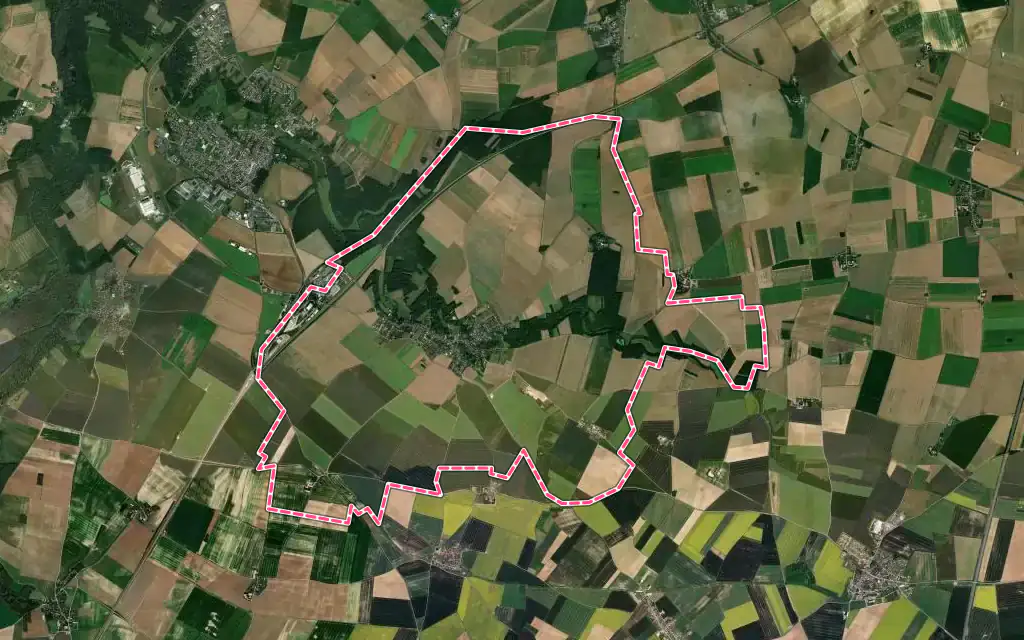 Vue satellite de Aunay-sous-Auneau avec ses contours administratifs