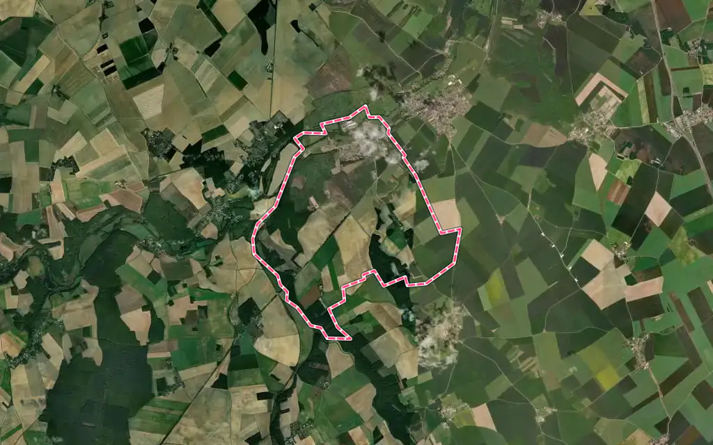 Vue satellite de Aunay-sous-Crécy avec ses contours administratifs