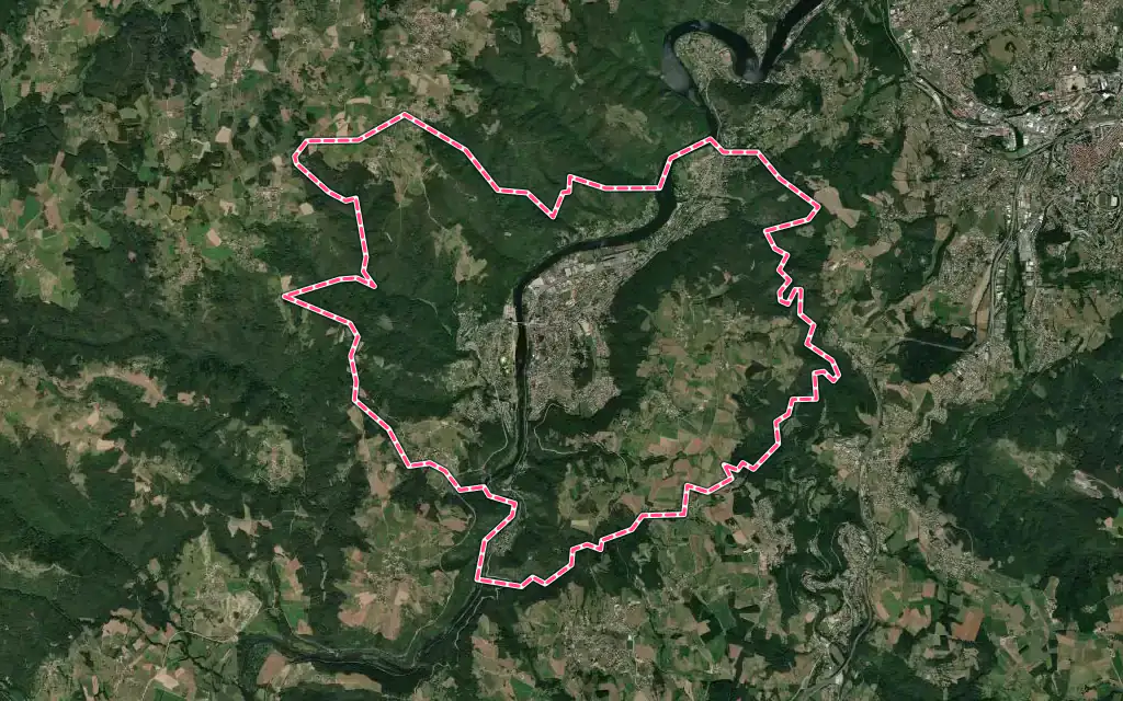 Vue satellite de Aurec-sur-Loire avec ses contours administratifs