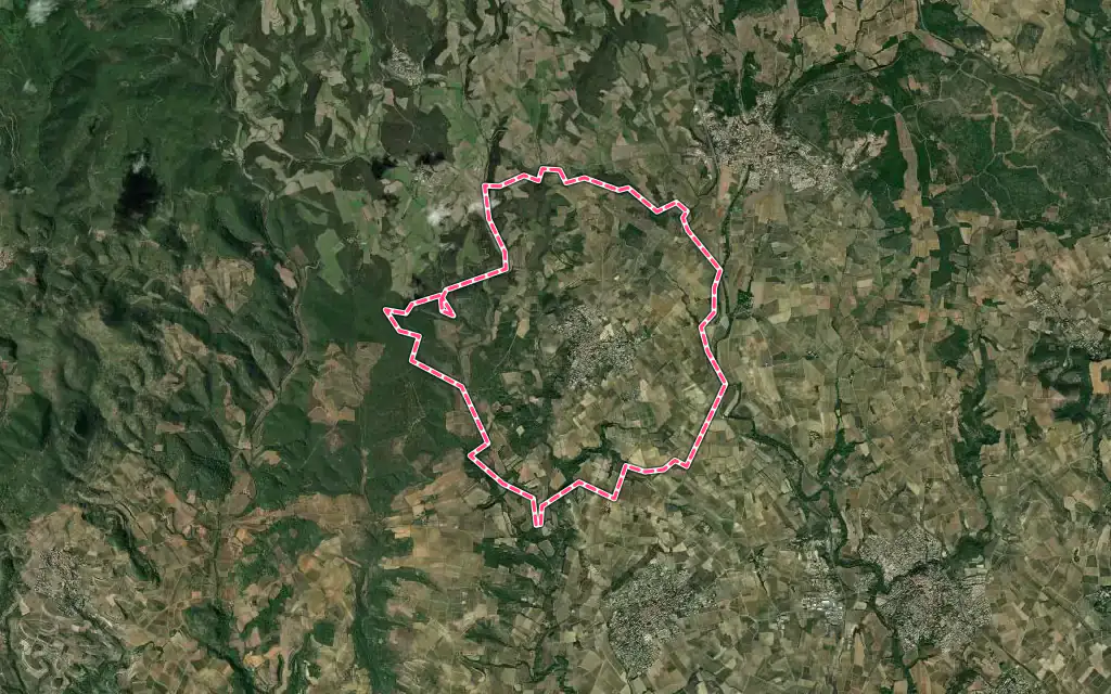 Vue satellite de Autignac avec ses contours administratifs