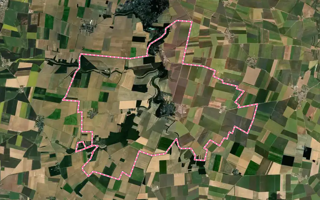 Vue satellite de Autruy-sur-Juine avec ses contours administratifs