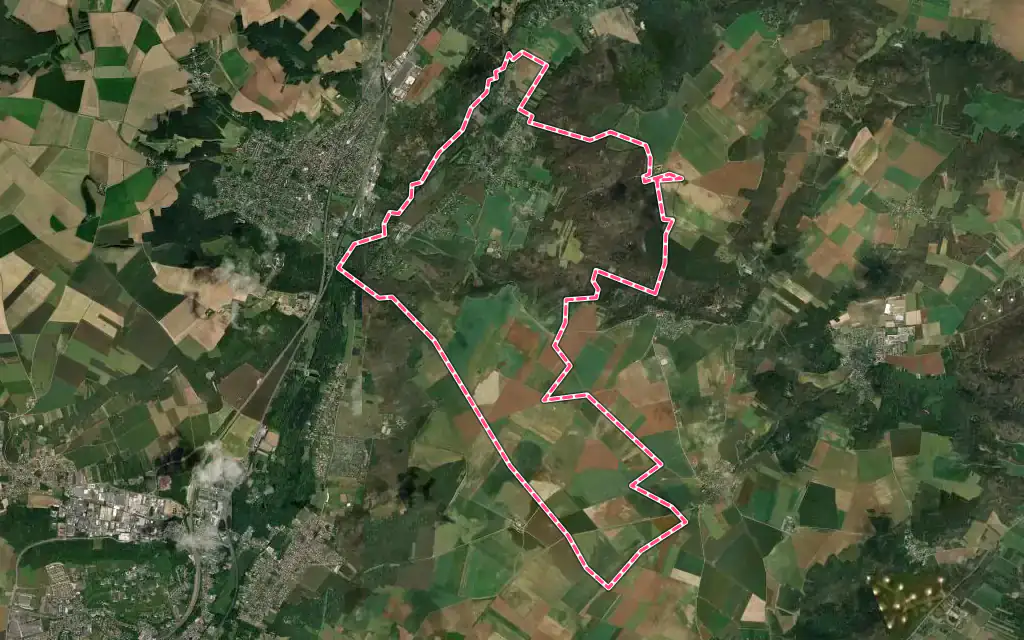Vue satellite de Auvers-Saint-Georges avec ses contours administratifs