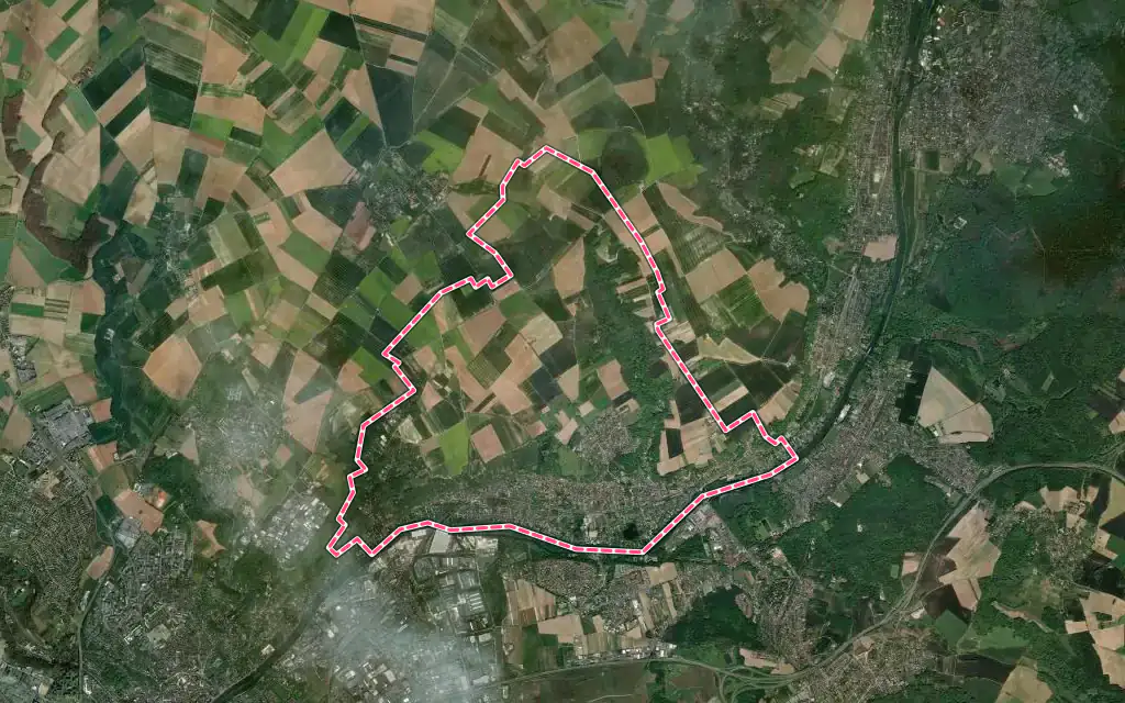 Vue satellite de Auvers-sur-Oise avec ses contours administratifs