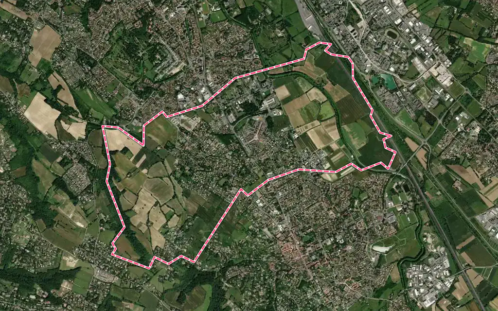 Vue satellite de Auzeville-Tolosane avec ses contours administratifs