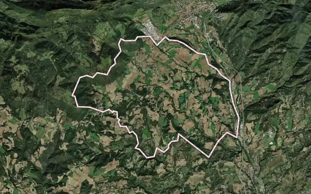 Vista satélite de Avià con su contorno administrativo