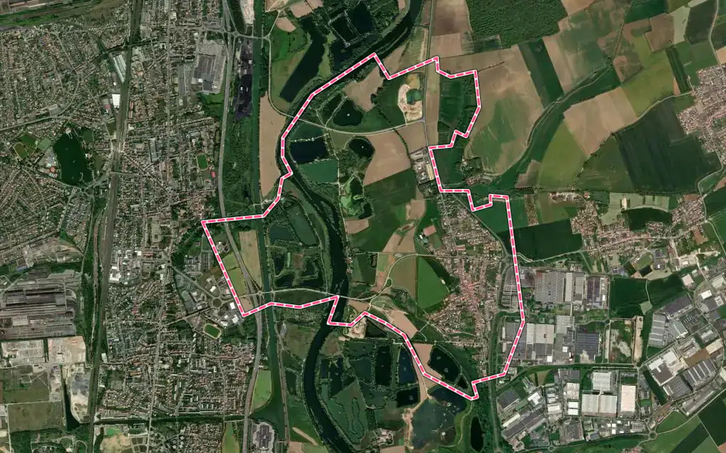Vue satellite de Ay-sur-Moselle avec ses contours administratifs