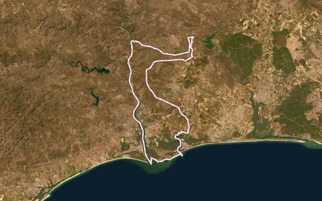 Vista satélite de Ayamonte con su contorno administrativo