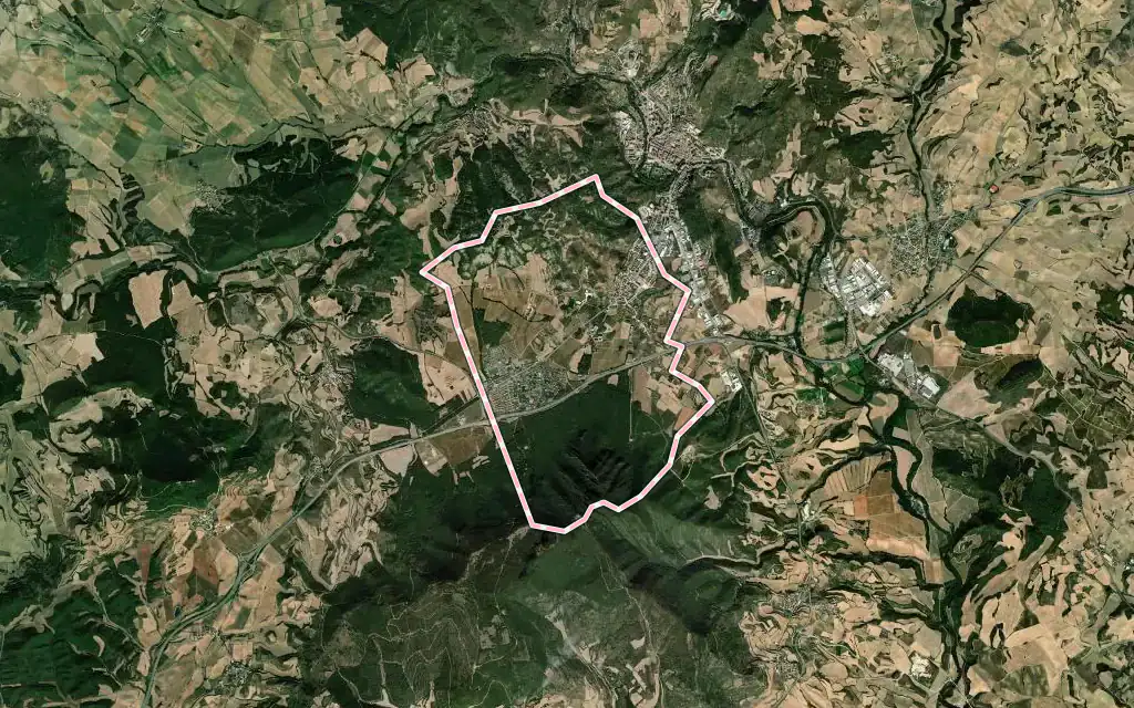 Vista satélite de Ayegui / Aiegi con su contorno administrativo