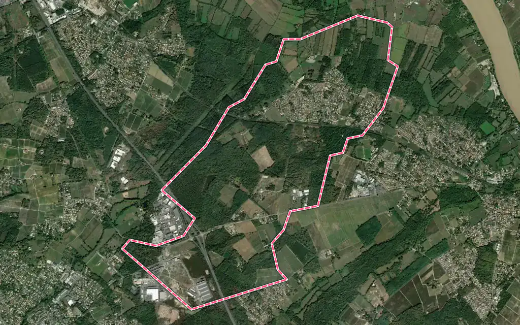 Vue satellite de Ayguemorte-les-Graves avec ses contours administratifs