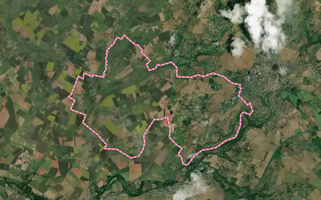 Vue satellite de Azay-le-Brûlé avec ses contours administratifs