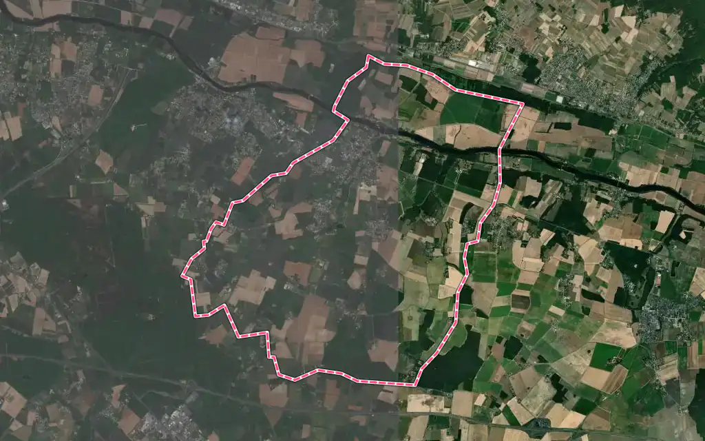 Vue satellite de Azay-sur-Cher avec ses contours administratifs