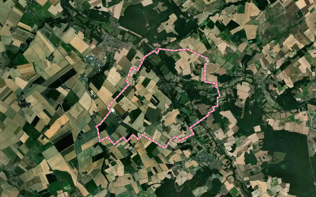 Vue satellite de Azay-sur-Indre avec ses contours administratifs