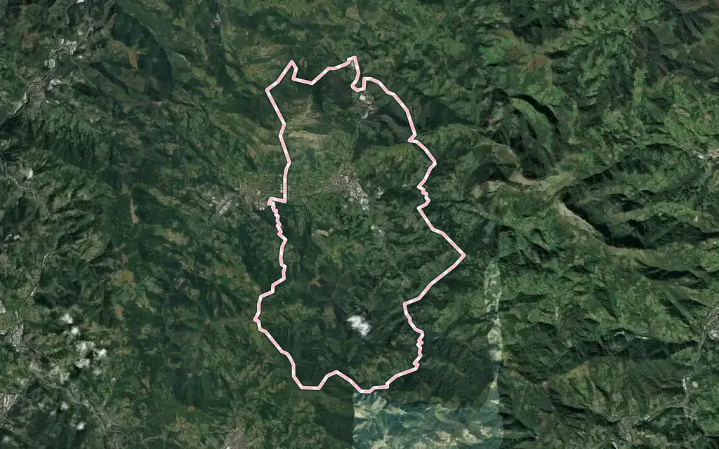 Vista satélite de Azpeitia con su contorno administrativo