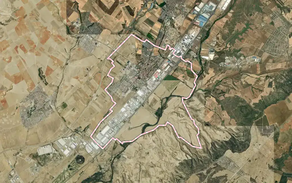 Vista satélite de Azuqueca de Henares con su contorno administrativo