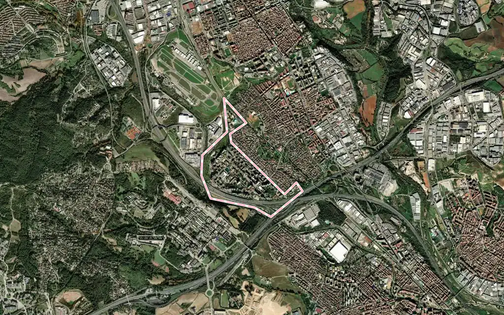 Vista satélite de Badia del Vallès con su contorno administrativo