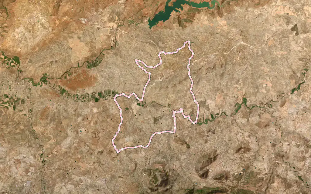 Vista satélite de Baeza con su contorno administrativo