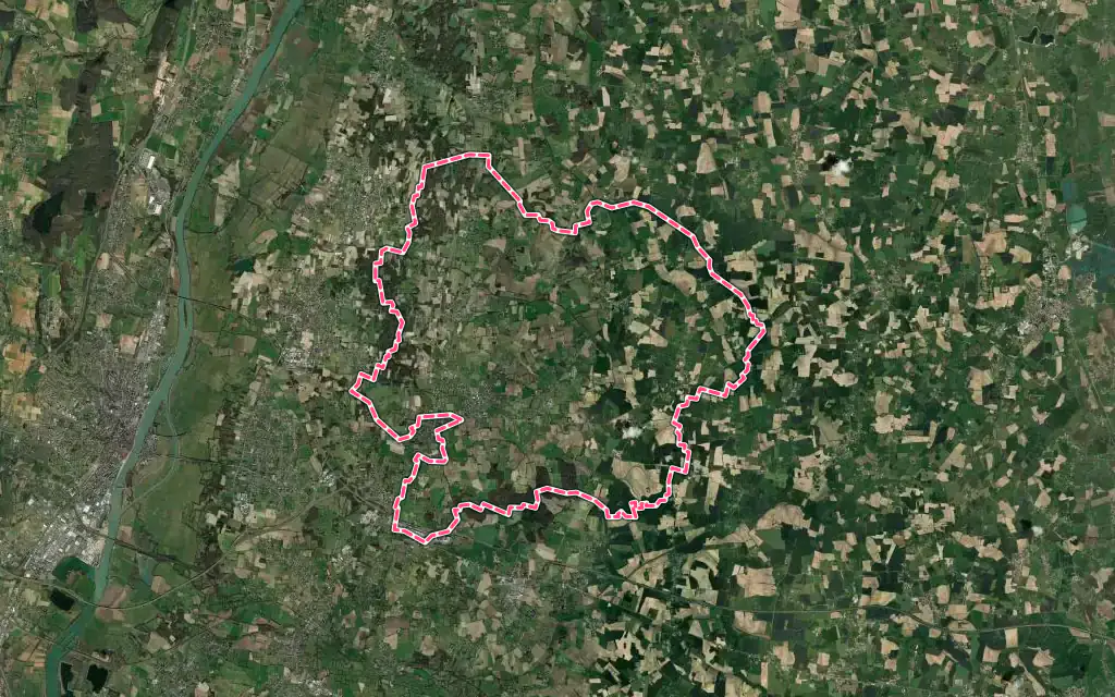 Vue satellite de Bâgé-Dommartin avec ses contours administratifs