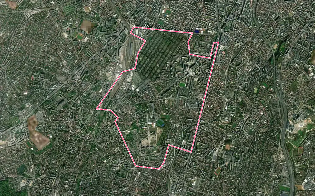 Vue satellite de Bagneux avec ses contours administratifs