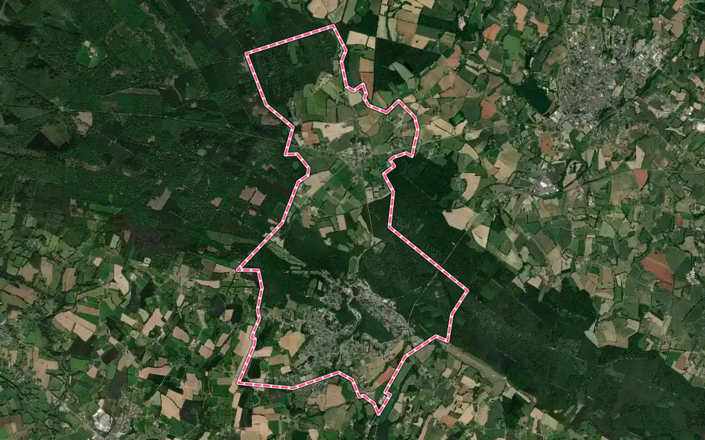 Vue satellite de Bagnoles de l'Orne Normandie avec ses contours administratifs