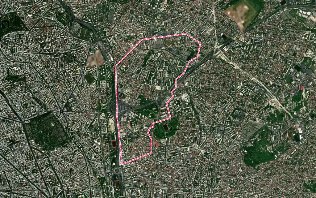 Vue satellite de Bagnolet avec ses contours administratifs