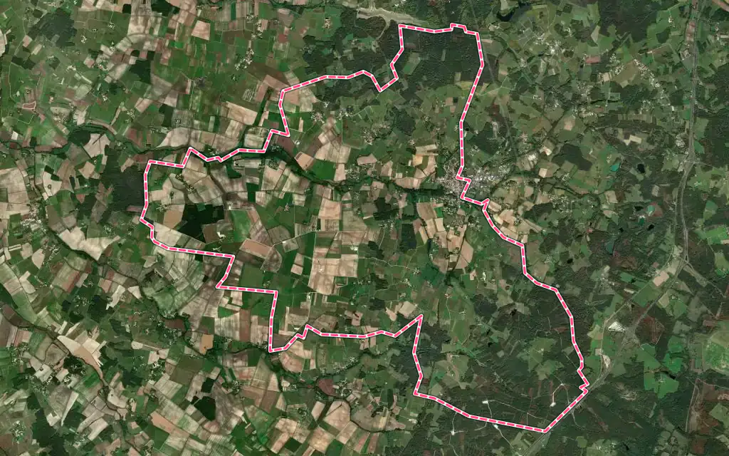 Vue satellite de Baignes-Sainte-Radegonde avec ses contours administratifs