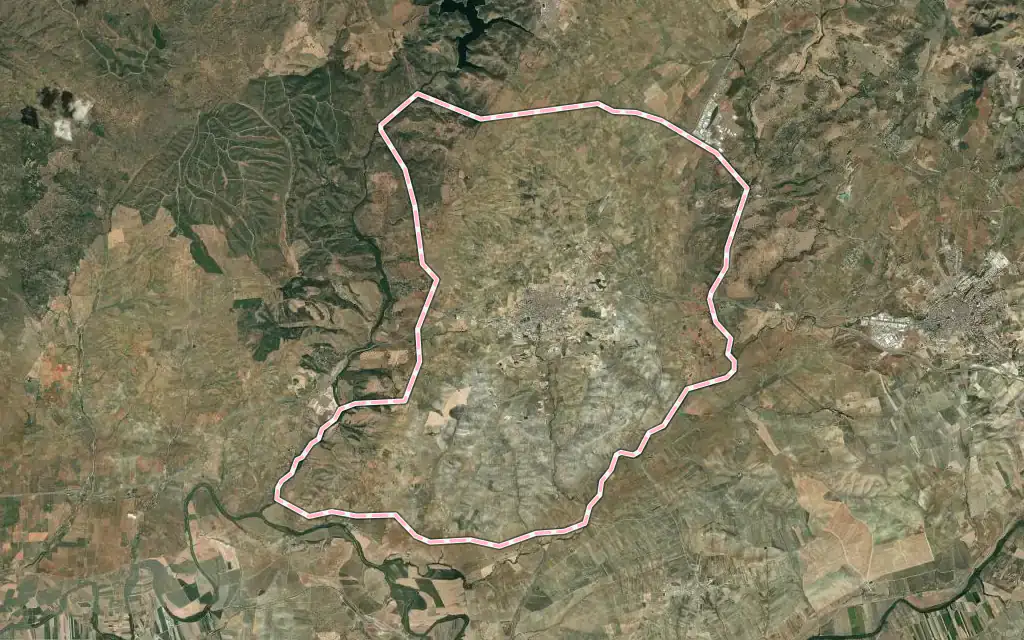 Vista satélite de Bailén con su contorno administrativo