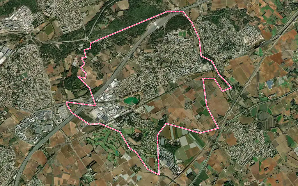 Vue satellite de Baillargues avec ses contours administratifs