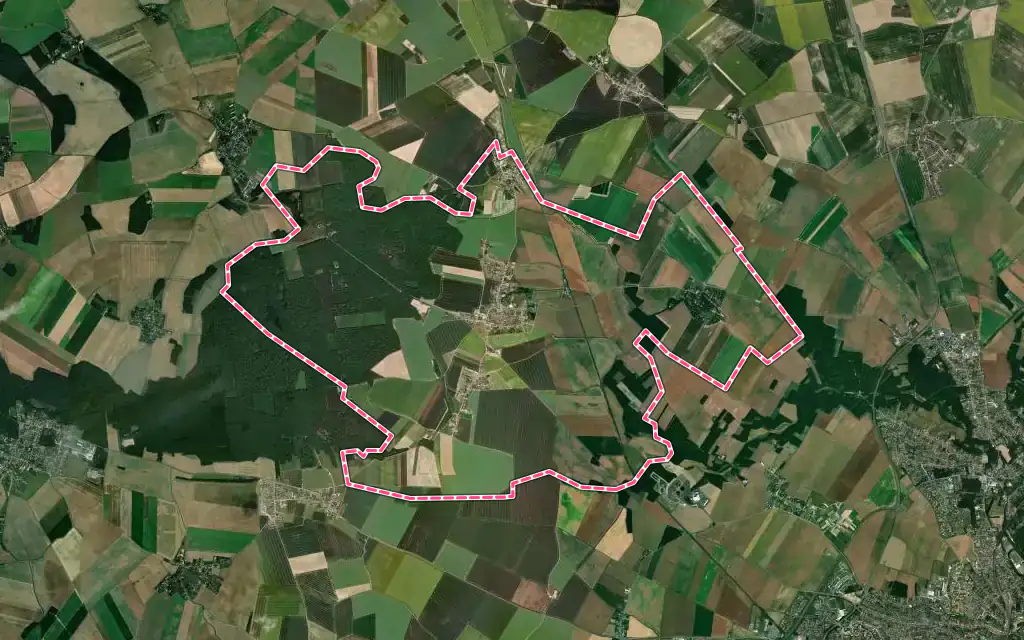 Vue satellite de Bailleau-l'Évêque avec ses contours administratifs