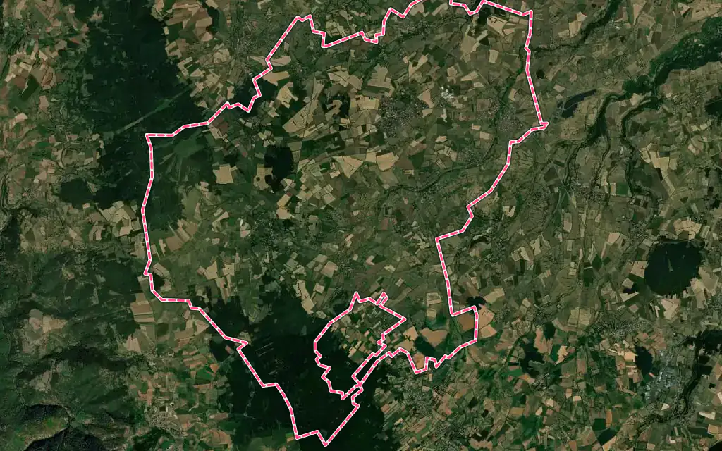 Vue satellite de Bains avec ses contours administratifs