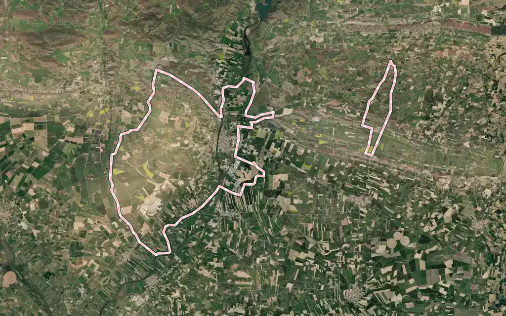 Vista satélite de Balaguer con su contorno administrativo
