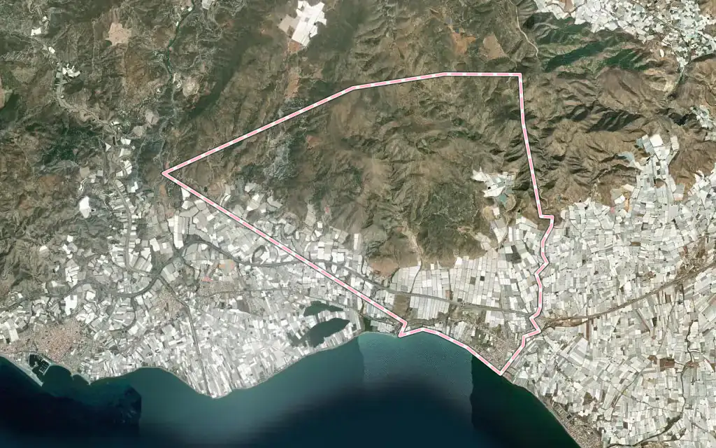 Vista satélite de Balanegra con su contorno administrativo