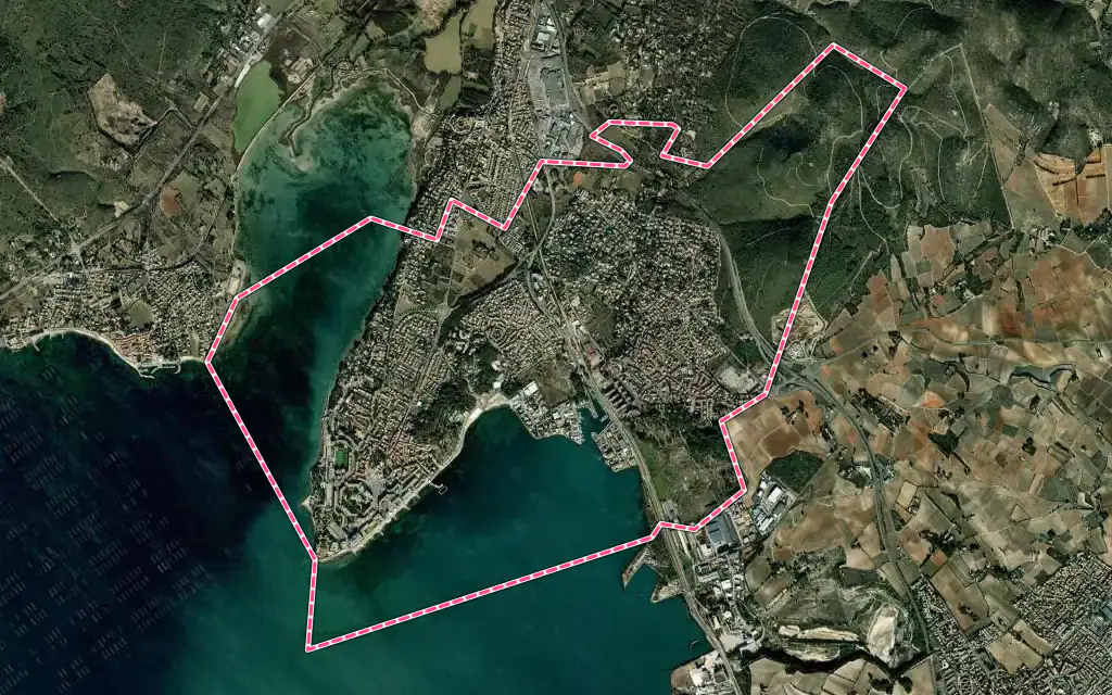 Vue satellite de Balaruc-les-Bains avec ses contours administratifs
