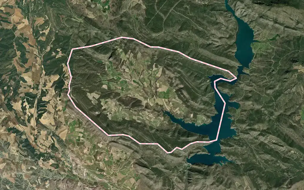 Vista satélite de Baldellou / Valdellou con su contorno administrativo