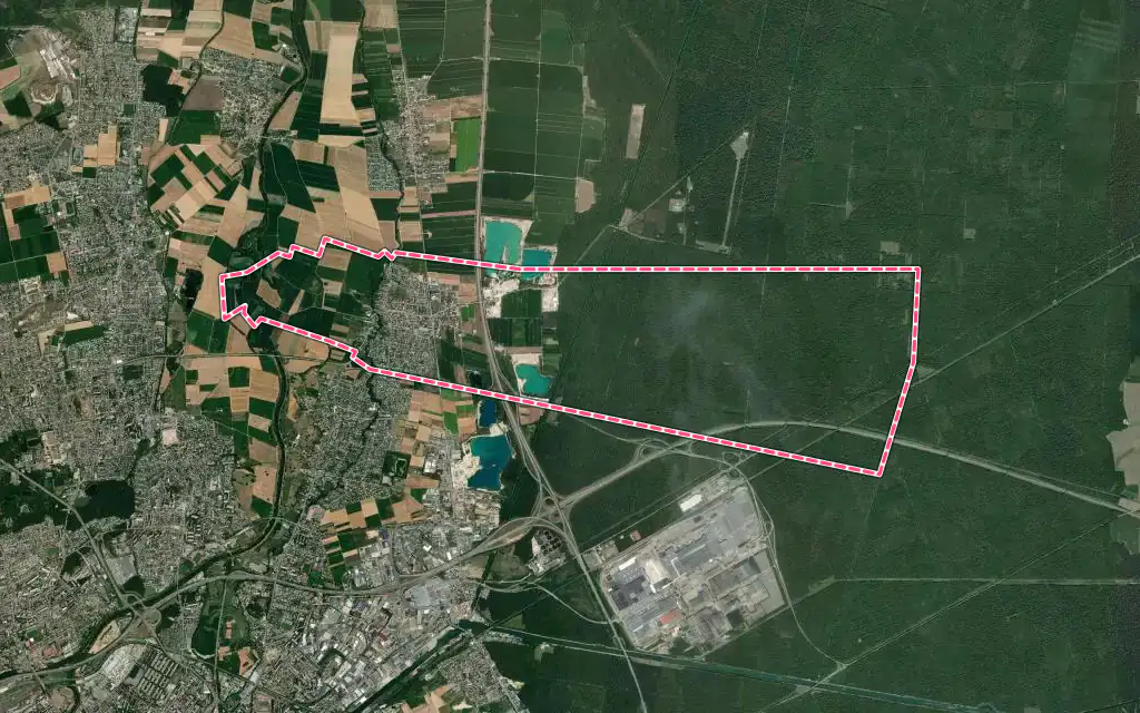 Vue satellite de Baldersheim avec ses contours administratifs