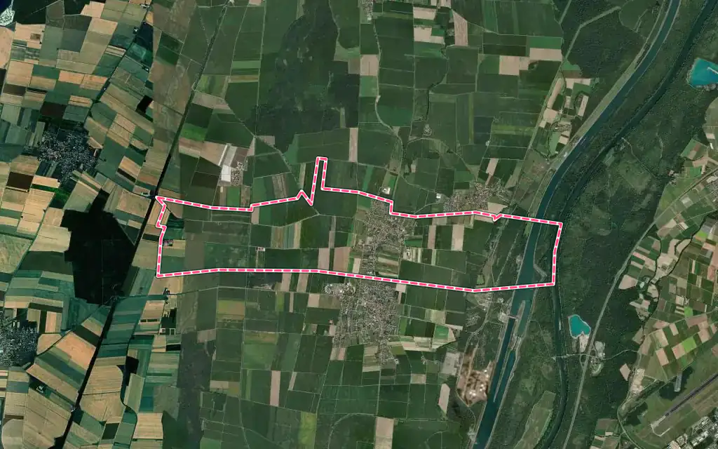 Vue satellite de Balgau avec ses contours administratifs