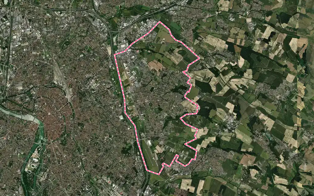 Vue satellite de Balma avec ses contours administratifs