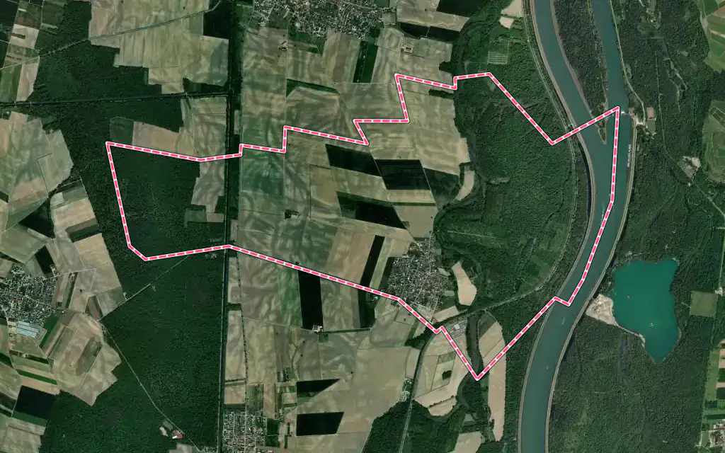 Vue satellite de Baltzenheim avec ses contours administratifs