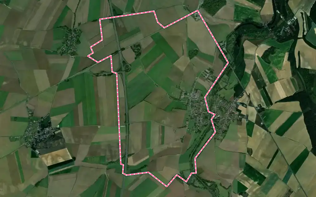 Vue satellite de Banteux avec ses contours administratifs