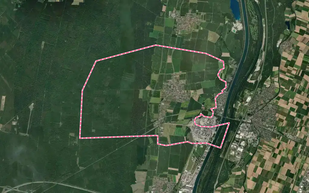 Vue satellite de Bantzenheim avec ses contours administratifs