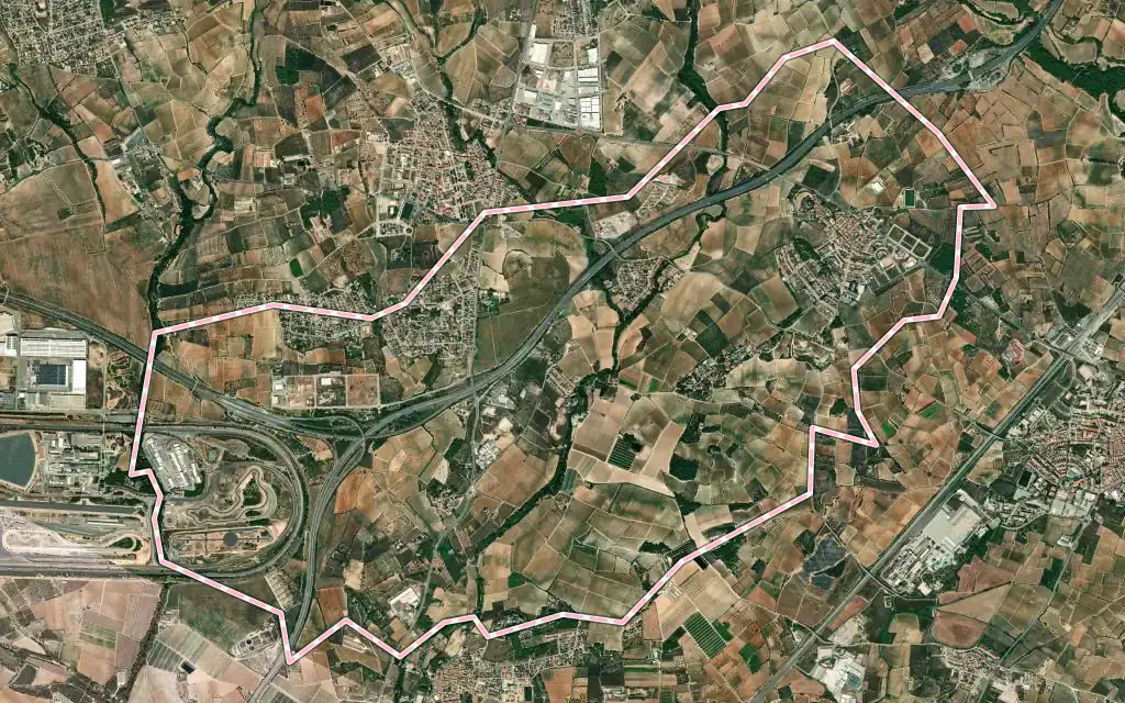 Vista satélite de Banyeres del Penedès con su contorno administrativo