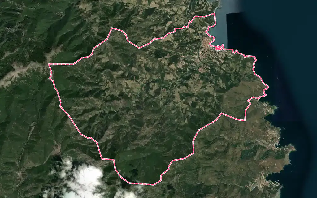 Vue satellite de Banyuls-sur-Mer avec ses contours administratifs