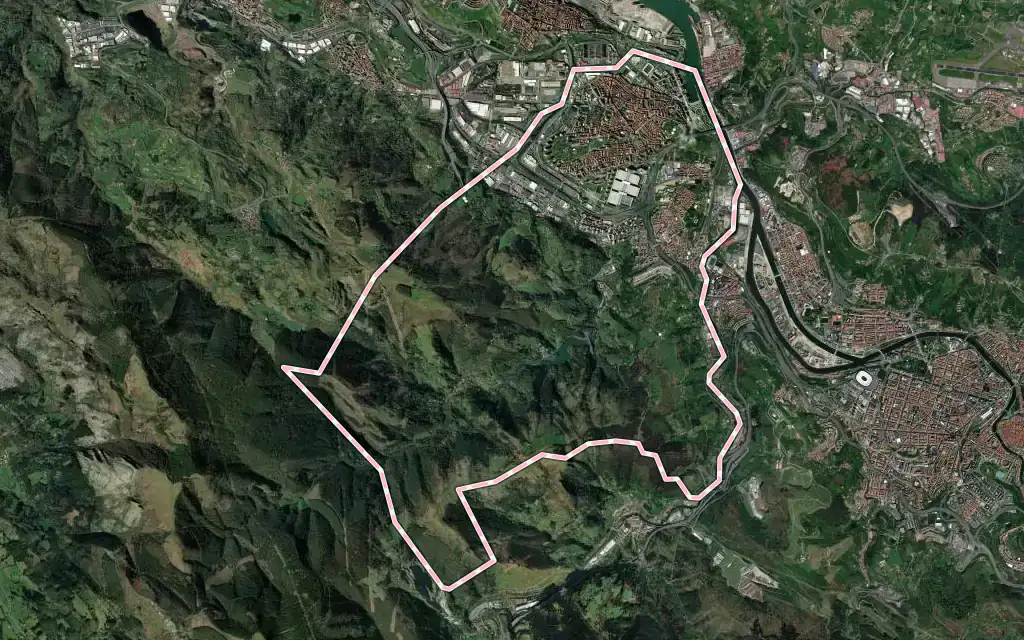 Vista satélite de Barakaldo con su contorno administrativo