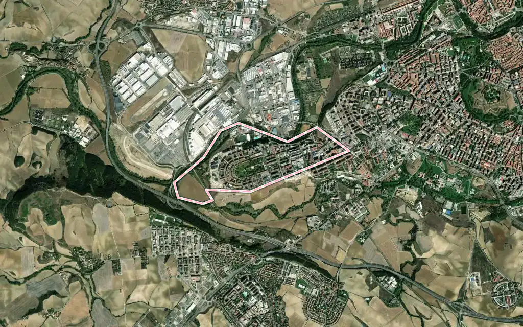 Vista satélite de Barañáin / Barañain con su contorno administrativo