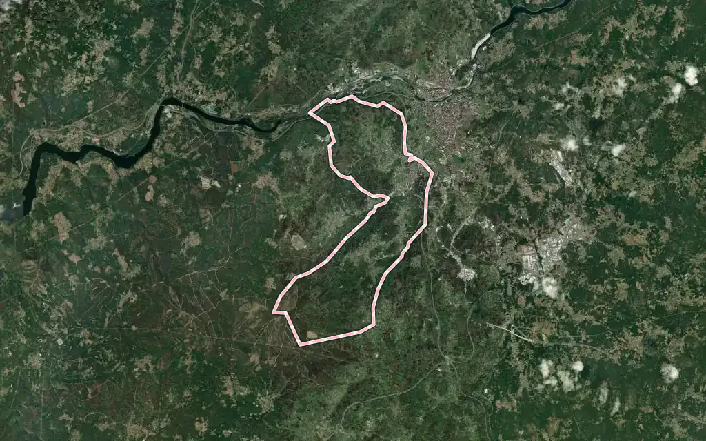 Vista satélite de Barbadás con su contorno administrativo