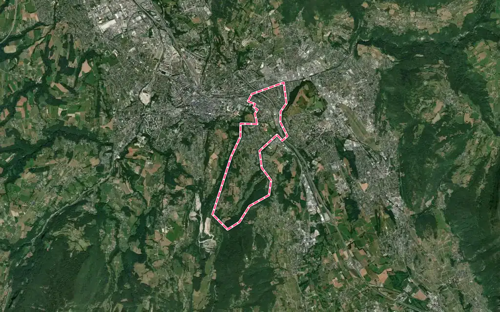 Vue satellite de Barberaz avec ses contours administratifs
